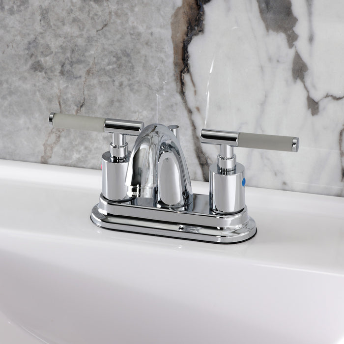 Kingston Tulare KB8611CKL - Kaiser Double-Handle 3-Hole Deck Mount 4-Inch Centerset Bathroom Faucet with Pop-Up Drain, Polished Chrome