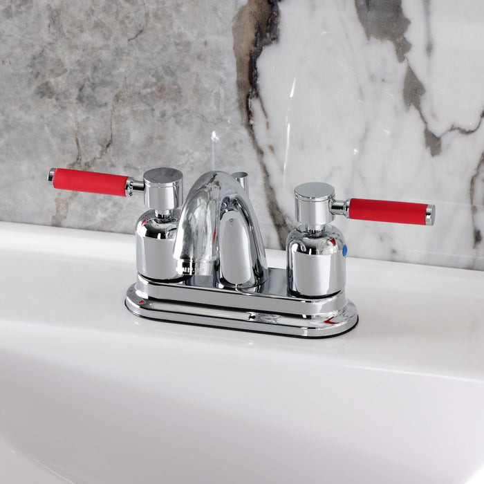 Kingston Tulare KB8611DKL - Kaiser Double-Handle 3-Hole Deck Mount 4-Inch Centerset Bathroom Faucet with Pop-Up Drain, Polished Chrome