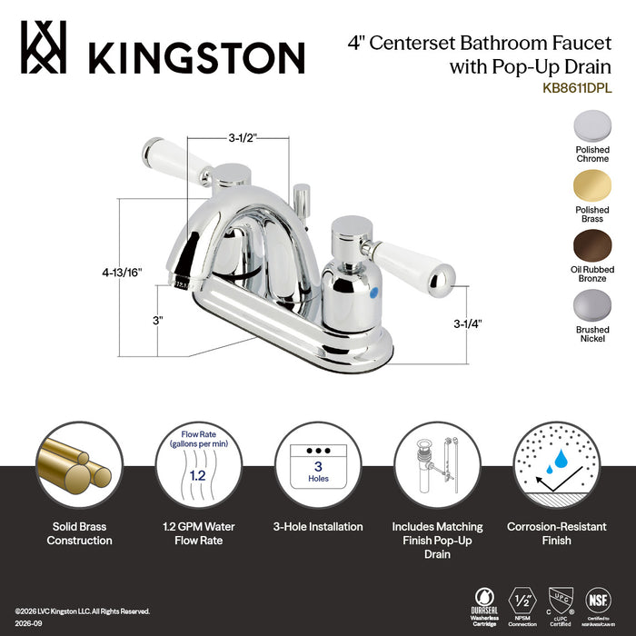 Kingston Tulare KB8611DPL - Paris Double-Handle 3-Hole Deck Mount 4-Inch Centerset Bathroom Faucet with Pop-Up Drain, Polished Chrome