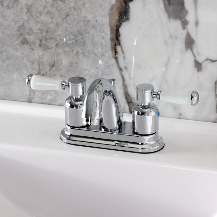 Kingston Tulare KB8611DPL - Paris Double-Handle 3-Hole Deck Mount 4-Inch Centerset Bathroom Faucet with Pop-Up Drain, Polished Chrome