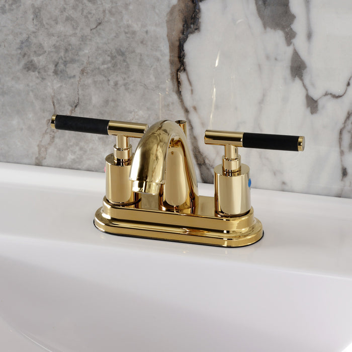 Kingston Tulare KB8612CKL - Kaiser Double-Handle 3-Hole Deck Mount 4-Inch Centerset Bathroom Faucet with Pop-Up Drain, Polished Brass