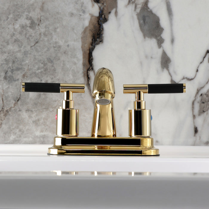 Kingston Tulare KB8612CKL - Kaiser Double-Handle 3-Hole Deck Mount 4-Inch Centerset Bathroom Faucet with Pop-Up Drain, Polished Brass