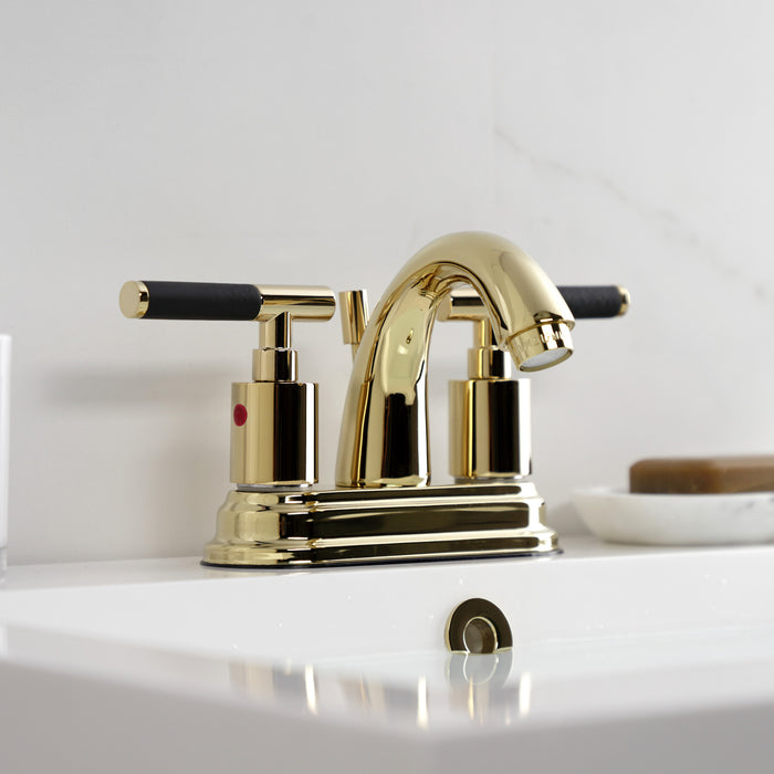 Kaiser KB8612CKL Two-Handle 3-Hole Deck Mount 4" Centerset Bathroom Faucet with Pop-Up Drain, Polished Brass