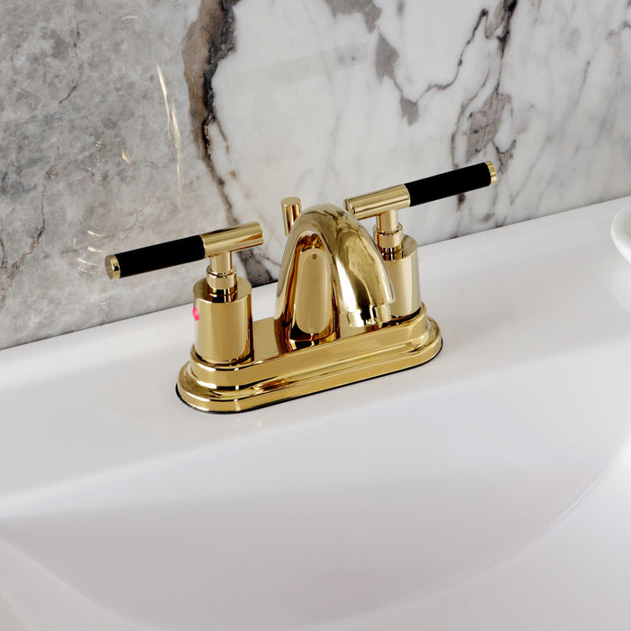 Kingston Tulare KB8612CKL - Kaiser Double-Handle 3-Hole Deck Mount 4-Inch Centerset Bathroom Faucet with Pop-Up Drain, Polished Brass