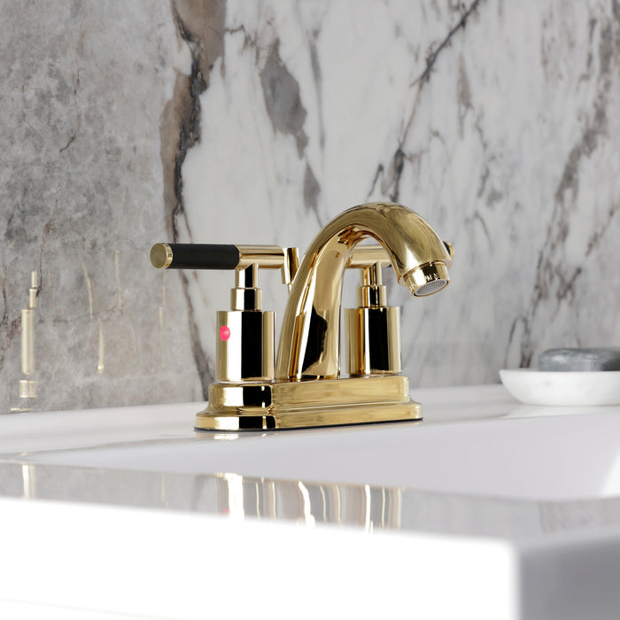 Kingston Tulare KB8612CKL - Kaiser Double-Handle 3-Hole Deck Mount 4-Inch Centerset Bathroom Faucet with Pop-Up Drain, Polished Brass