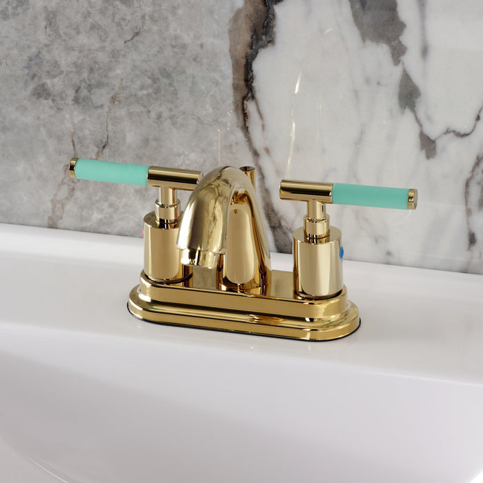 Kingston Tulare KB8612CKL - Kaiser Double-Handle 3-Hole Deck Mount 4-Inch Centerset Bathroom Faucet with Pop-Up Drain, Polished Brass