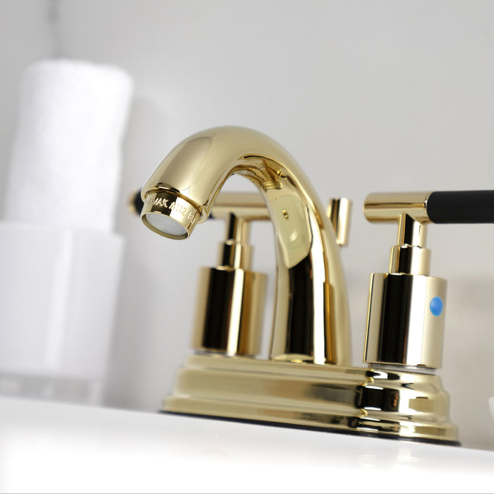 Kaiser KB8612CKL Two-Handle 3-Hole Deck Mount 4" Centerset Bathroom Faucet with Pop-Up Drain, Polished Brass
