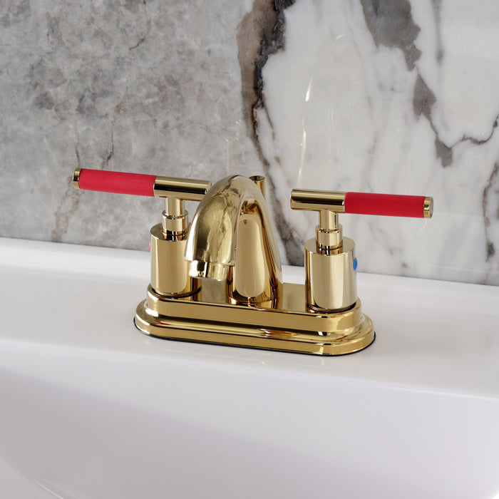 Kingston Tulare KB8612CKL - Kaiser Double-Handle 3-Hole Deck Mount 4-Inch Centerset Bathroom Faucet with Pop-Up Drain, Polished Brass