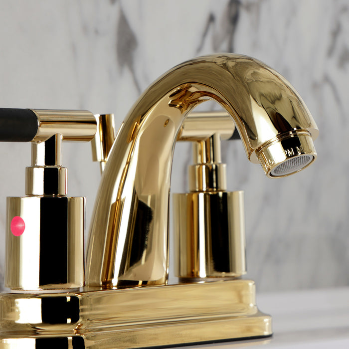 Kingston Tulare KB8612CKL - Kaiser Double-Handle 3-Hole Deck Mount 4-Inch Centerset Bathroom Faucet with Pop-Up Drain, Polished Brass