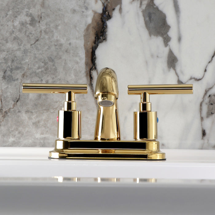 Kingston Tulare KB8612CML - Manhattan Double-Handle 3-Hole Deck Mount 4-Inch Centerset Bathroom Faucet with Pop-Up Drain, Polished Brass