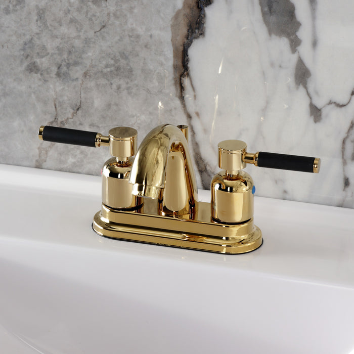 Kingston Tulare KB8612DKL - Kaiser Double-Handle 3-Hole Deck Mount 4-Inch Centerset Bathroom Faucet with Pop-Up Drain, Polished Brass