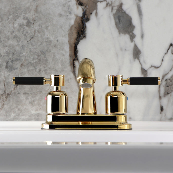 Kingston Tulare KB8612DKL - Kaiser Double-Handle 3-Hole Deck Mount 4-Inch Centerset Bathroom Faucet with Pop-Up Drain, Polished Brass
