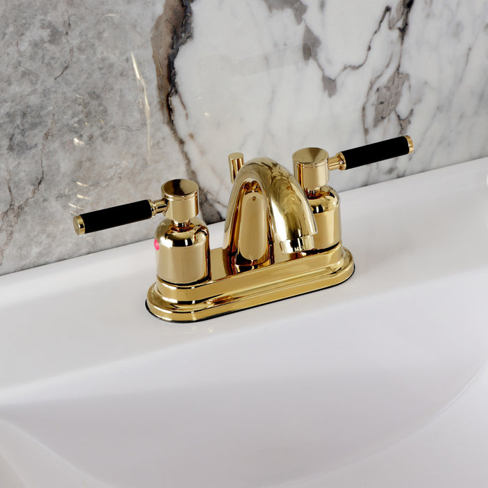 Kingston Tulare KB8612DKL - Kaiser Double-Handle 3-Hole Deck Mount 4-Inch Centerset Bathroom Faucet with Pop-Up Drain, Polished Brass