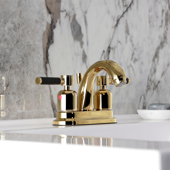 Kingston Tulare KB8612DKL - Kaiser Double-Handle 3-Hole Deck Mount 4-Inch Centerset Bathroom Faucet with Pop-Up Drain, Polished Brass