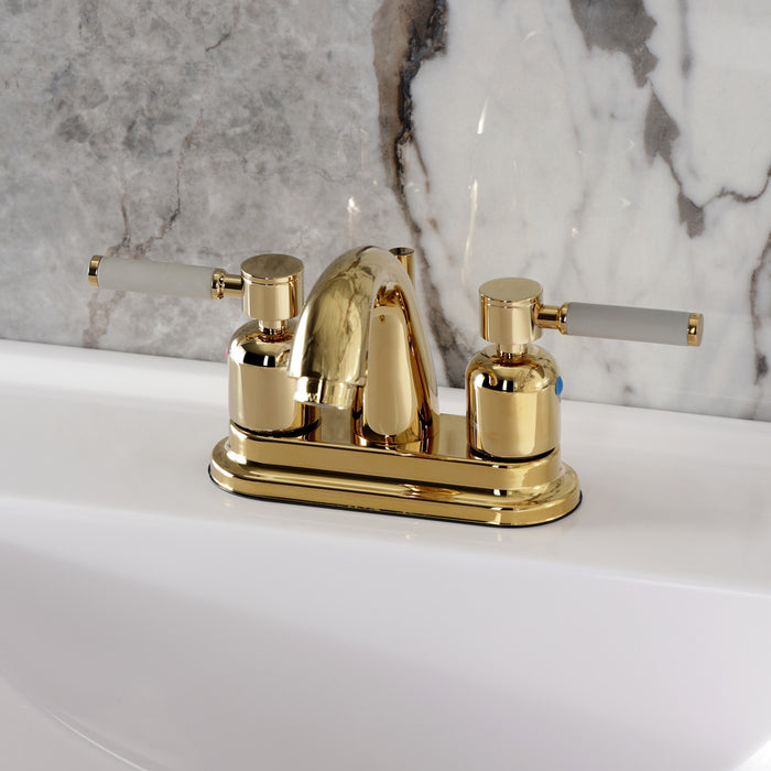 Kingston Tulare KB8612DKL - Kaiser Double-Handle 3-Hole Deck Mount 4-Inch Centerset Bathroom Faucet with Pop-Up Drain, Polished Brass