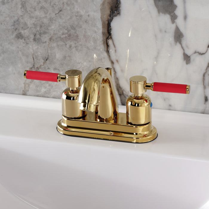 Kingston Tulare KB8612DKL - Kaiser Double-Handle 3-Hole Deck Mount 4-Inch Centerset Bathroom Faucet with Pop-Up Drain, Polished Brass