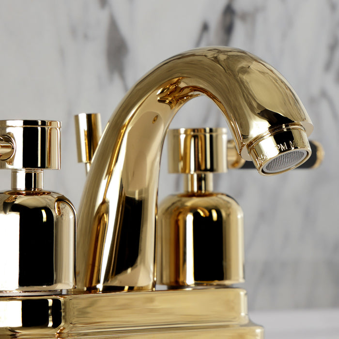 Kingston Tulare KB8612DKL - Kaiser Double-Handle 3-Hole Deck Mount 4-Inch Centerset Bathroom Faucet with Pop-Up Drain, Polished Brass