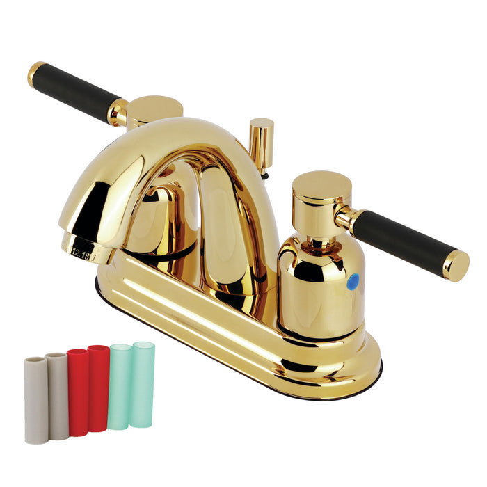 Kaiser KB8612DKL Two-Handle 3-Hole Deck Mount 4" Centerset Bathroom Faucet with Plastic Pop-Up, Polished Brass