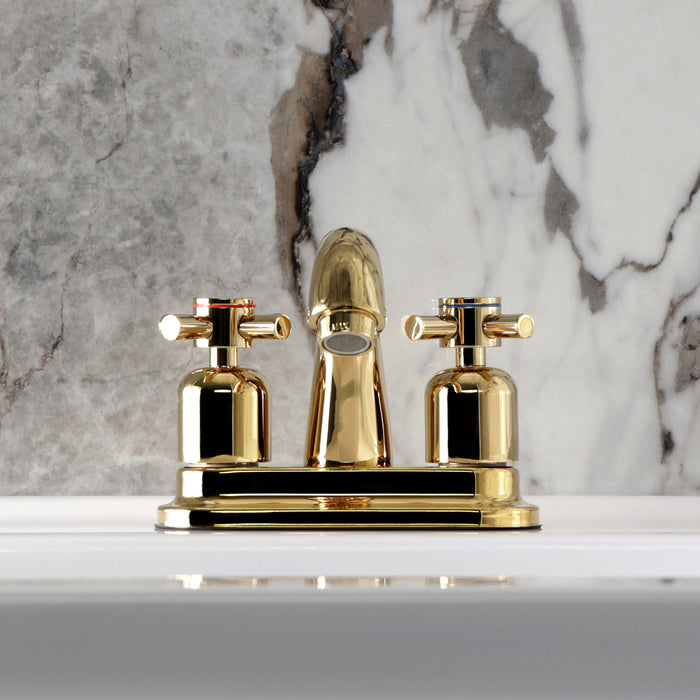 Kingston Tulare KB8612DX - Concord Double-Handle 3-Hole Deck Mount 4-Inch Centerset Bathroom Faucet with Pop-Up Drain, Polished Brass