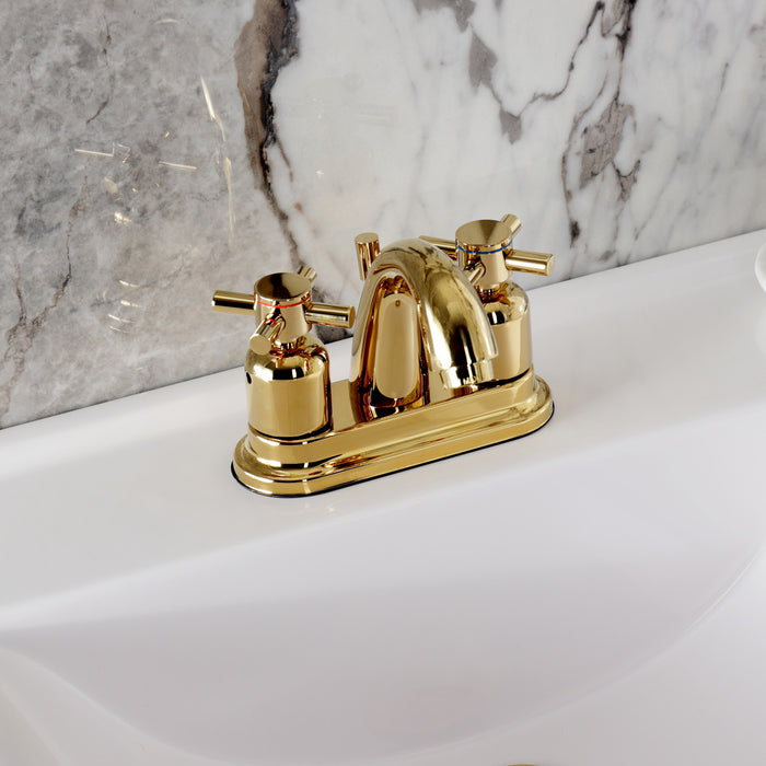 Kingston Tulare KB8612DX - Concord Double-Handle 3-Hole Deck Mount 4-Inch Centerset Bathroom Faucet with Pop-Up Drain, Polished Brass