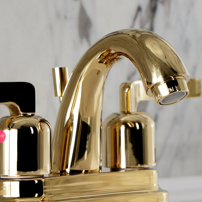 Kingston Tulare KB8612EFL - Centurion Double-Handle 3-Hole Deck Mount 4-Inch Centerset Bathroom Faucet with Pop-Up Drain, Polished Brass