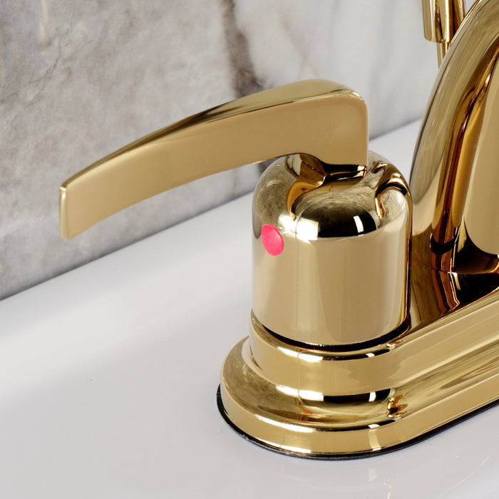 Kingston Tulare KB8612EFL - Centurion Double-Handle 3-Hole Deck Mount 4-Inch Centerset Bathroom Faucet with Pop-Up Drain, Polished Brass