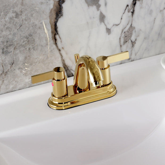 Kingston Tulare KB8612NDL - NuvoFusion Double-Handle 3-Hole Deck Mount 4-Inch Centerset Bathroom Faucet with Pop-Up Drain, Polished Brass