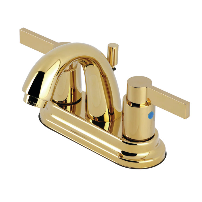 Kingston Tulare KB8612NDL - NuvoFusion Double-Handle 3-Hole Deck Mount 4-Inch Centerset Bathroom Faucet with Pop-Up Drain, Polished Brass