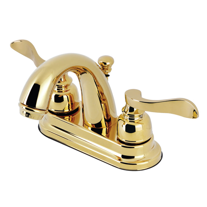 Kingston Tulare KB8612NFL - NuWave French Double-Handle 3-Hole Deck Mount 4-Inch Centerset Bathroom Faucet with Pop-Up Drain, Polished Brass