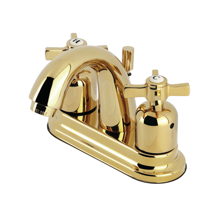 Millennium KB8612ZX Two-Handle 3-Hole Deck Mount 4" Centerset Bathroom Faucet with Plastic Pop-Up, Polished Brass
