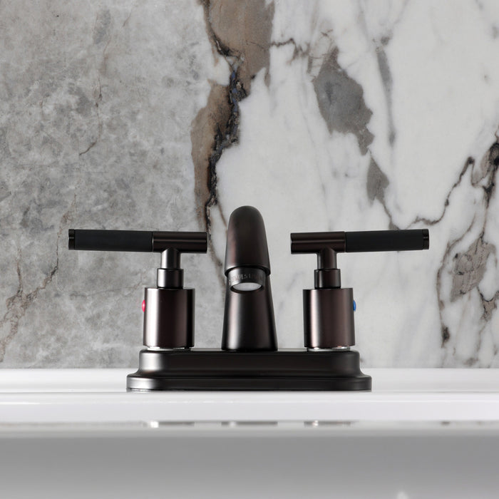 Kingston Tulare KB8615CKL - Kaiser Double-Handle 3-Hole Deck Mount 4-Inch Centerset Bathroom Faucet with Pop-Up Drain, Oil Rubbed Bronze