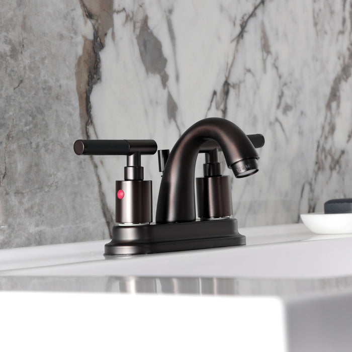 Kingston Tulare KB8615CKL - Kaiser Double-Handle 3-Hole Deck Mount 4-Inch Centerset Bathroom Faucet with Pop-Up Drain, Oil Rubbed Bronze
