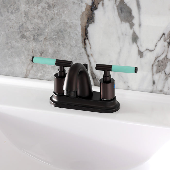 Kingston Tulare KB8615CKL - Kaiser Double-Handle 3-Hole Deck Mount 4-Inch Centerset Bathroom Faucet with Pop-Up Drain, Oil Rubbed Bronze