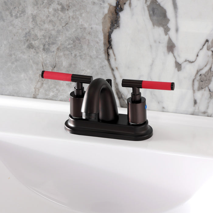 Kingston Tulare KB8615CKL - Kaiser Double-Handle 3-Hole Deck Mount 4-Inch Centerset Bathroom Faucet with Pop-Up Drain, Oil Rubbed Bronze