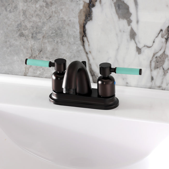 Kingston Tulare KB8615DKL - Kaiser Double-Handle 3-Hole Deck Mount 4-Inch Centerset Bathroom Faucet with Pop-Up Drain, Oil Rubbed Bronze