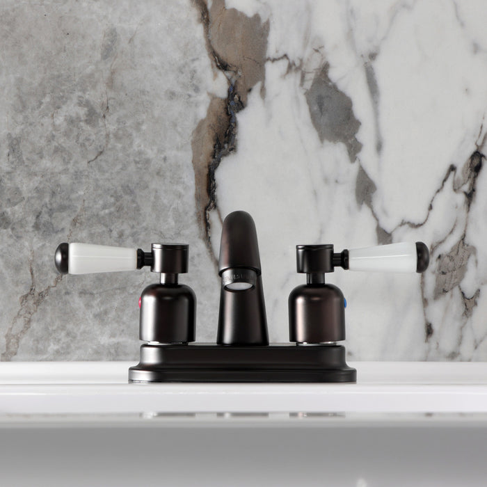 Kingston Tulare KB8615DPL - Paris Double-Handle 3-Hole Deck Mount 4-Inch Centerset Bathroom Faucet with Pop-Up Drain, Oil Rubbed Bronze