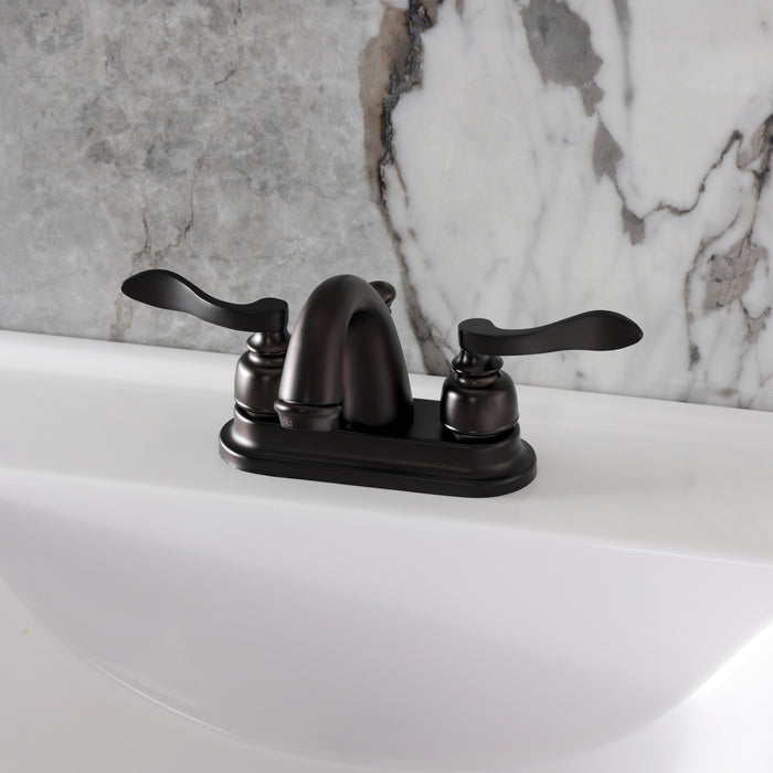 Kingston Tulare KB8615NFL - NuWave French Double-Handle 3-Hole Deck Mount 4-Inch Centerset Bathroom Faucet with Pop-Up Drain, Oil Rubbed Bronze