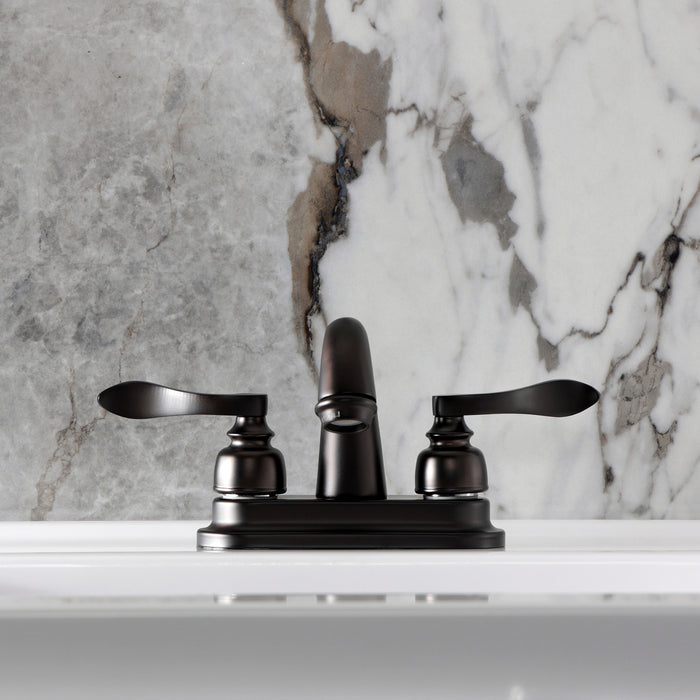 Kingston Tulare KB8615NFL - NuWave French Double-Handle 3-Hole Deck Mount 4-Inch Centerset Bathroom Faucet with Pop-Up Drain, Oil Rubbed Bronze