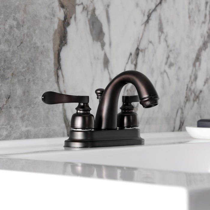 Kingston Tulare KB8615NFL - NuWave French Double-Handle 3-Hole Deck Mount 4-Inch Centerset Bathroom Faucet with Pop-Up Drain, Oil Rubbed Bronze