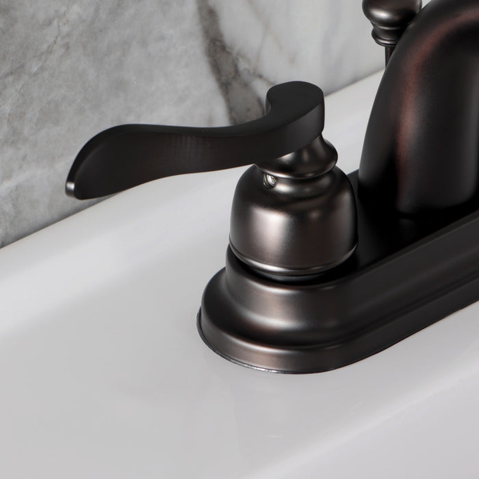 Kingston Tulare KB8615NFL - NuWave French Double-Handle 3-Hole Deck Mount 4-Inch Centerset Bathroom Faucet with Pop-Up Drain, Oil Rubbed Bronze