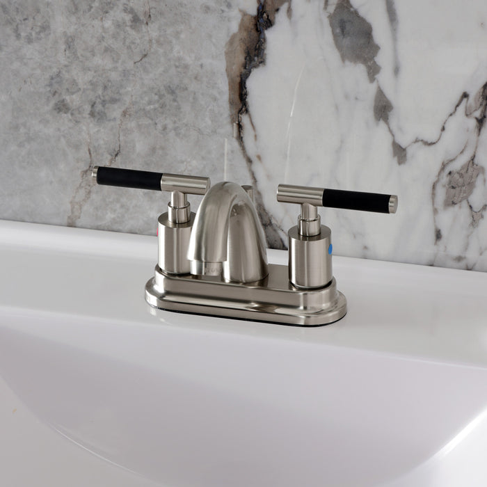 Kingston Tulare KB8618CKL - Kaiser Double-Handle 3-Hole Deck Mount 4-Inch Centerset Bathroom Faucet with Pop-Up Drain, Brushed Nickel