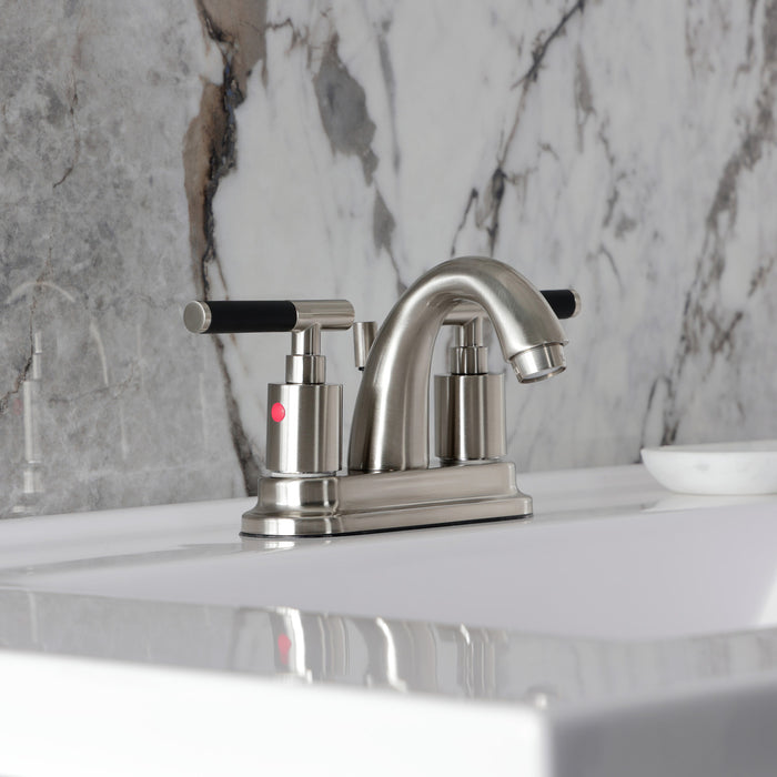 Kingston Tulare KB8618CKL - Kaiser Double-Handle 3-Hole Deck Mount 4-Inch Centerset Bathroom Faucet with Pop-Up Drain, Brushed Nickel