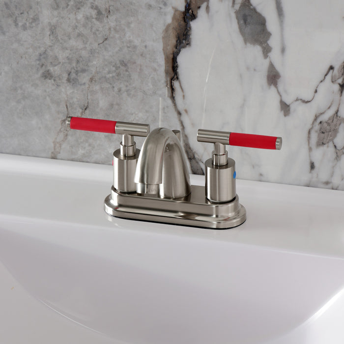 Kingston Tulare KB8618CKL - Kaiser Double-Handle 3-Hole Deck Mount 4-Inch Centerset Bathroom Faucet with Pop-Up Drain, Brushed Nickel