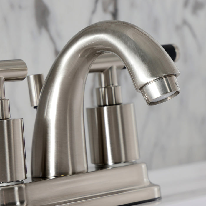 Kingston Tulare KB8618CKL - Kaiser Double-Handle 3-Hole Deck Mount 4-Inch Centerset Bathroom Faucet with Pop-Up Drain, Brushed Nickel