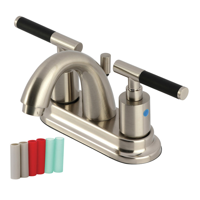 Kingston Tulare KB8618CKL - Kaiser Double-Handle 3-Hole Deck Mount 4-Inch Centerset Bathroom Faucet with Pop-Up Drain, Brushed Nickel