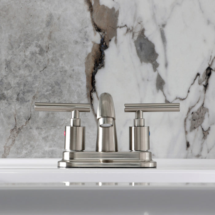 Kingston Tulare KB8618CML - Manhattan Double-Handle 3-Hole Deck Mount 4-Inch Centerset Bathroom Faucet with Pop-Up Drain, Brushed Nickel