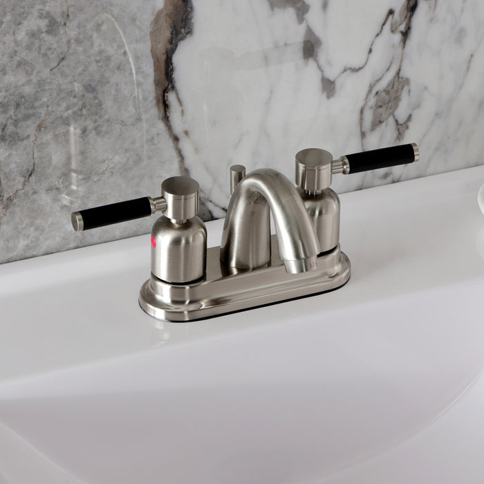 Kingston Tulare KB8618DKL - Kaiser Double-Handle 3-Hole Deck Mount 4-Inch Centerset Bathroom Faucet with Pop-Up Drain, Brushed Nickel