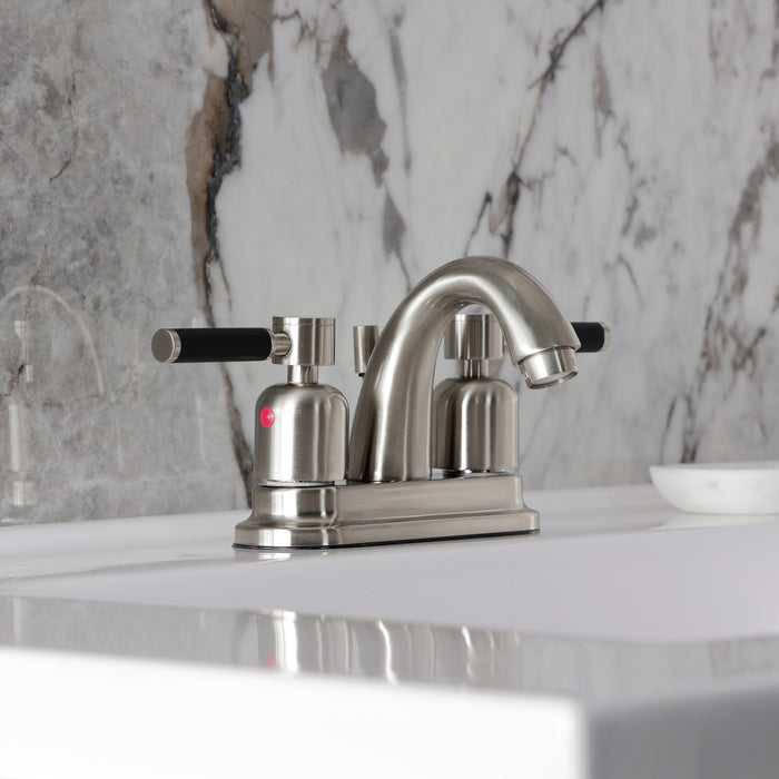 Kingston Tulare KB8618DKL - Kaiser Double-Handle 3-Hole Deck Mount 4-Inch Centerset Bathroom Faucet with Pop-Up Drain, Brushed Nickel