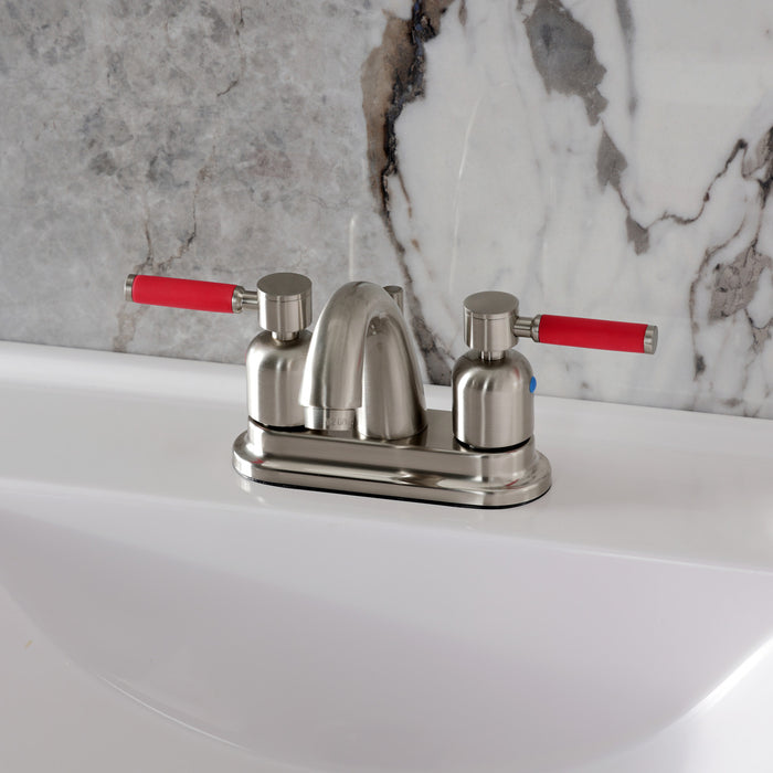 Kingston Tulare KB8618DKL - Kaiser Double-Handle 3-Hole Deck Mount 4-Inch Centerset Bathroom Faucet with Pop-Up Drain, Brushed Nickel