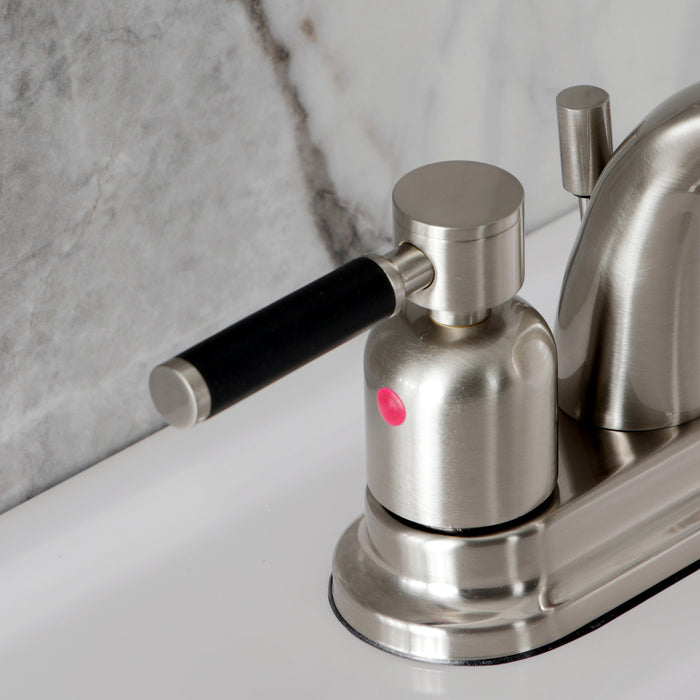 Kingston Tulare KB8618DKL - Kaiser Double-Handle 3-Hole Deck Mount 4-Inch Centerset Bathroom Faucet with Pop-Up Drain, Brushed Nickel